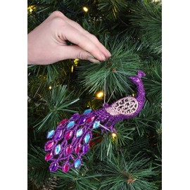 Christmas Concepts® 20cm Pfauendekoration Mit Juwelenschwanz - Christbaumschmuck (Perlen lila, Packung mit 1)