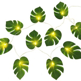 Dreamworth Monstera Leaf String Lights,10 Ft 20 LEDs Artificial Palm Leaves Wall Hanging Vine Leaf Lights Battery Operated Green Leaf Fairy Lights for Christmas Bedroom and Courtyard Park