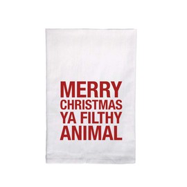 Holiday Kitchen Towel – Merry Christmas Ya Filthy Animal – White Flour Sack Hand Towel