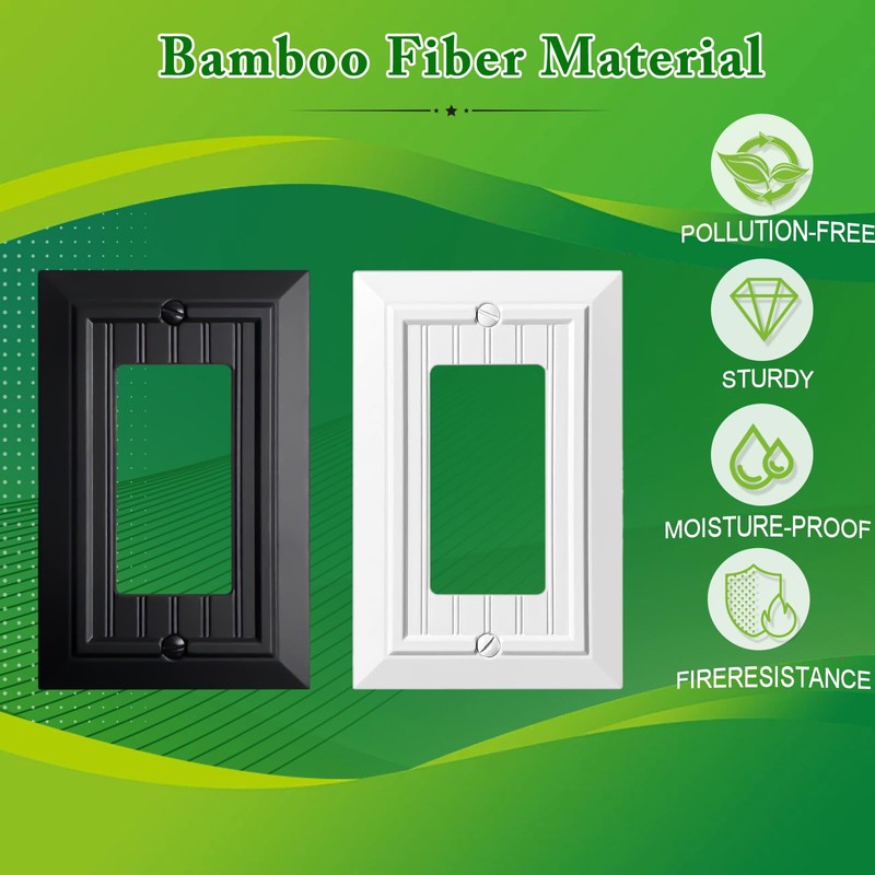 Beadboard Outlet Covers Wall Plates, Bamboo Fiber Light Switch Covers,