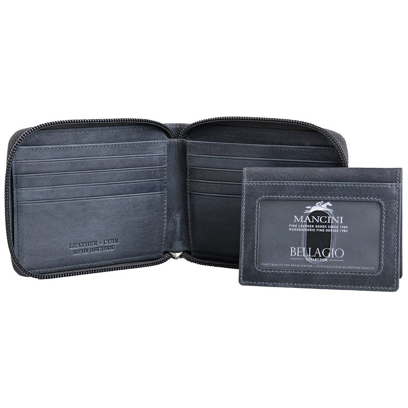 Mancini Bellagio Top Grain Leather RFID Secure Zippered Billfold with