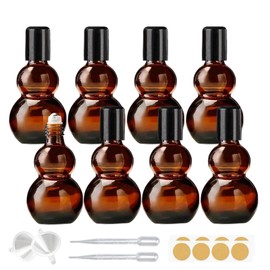 DZREVEOTA Essential Oil Roller Bottles, 20ml Amber Gourd Shaped Glass Roller Bottles with Stainless Steel Roller Ball, for Travel,Perfume (Amber-Black Cap, 20ML)