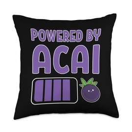 Acai Berry Anime Figure Blueberry Manga Merch Powered by Acai Foodie Superfood Bowl Vegan Berries Throw Pillow, 18x18, Multicolor