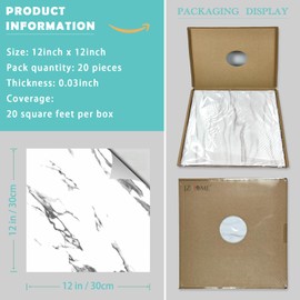 JZ·HOME 1111 Marble Peel and Stick Floor Tile 12''x12'' White Grey Vinyl Flooring Waterproof Removable Floor Tile Self Adhesive Floor Stick On Tile for Bathroom Kitchen Home Decor (20PCS)