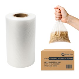 LDPE Poly Bag on Roll 8"x15" – 500 Clear Storage Bags, 1.0 mil Thickness – Ideal for Food, Produce, Grocery, Small Business, Packaging Use – Durable Roll Format – AssurePak