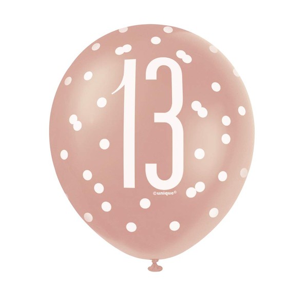 Unique 84913 Number Latex Balloons-12 | Rosegold | 6 Pcs, Rose Gold, Age 13