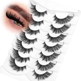 Fox Eye Lashes Wispy Strip False Eyelashes Cat 3D Volume Fake Eyelash Natural Look C Curly Long Tail Fairy Lash 7 Pairs by ALICROWN