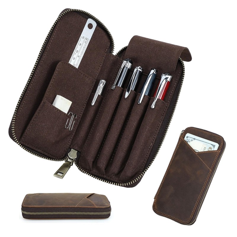 Nannlia Crazy Horse Leather Pen Case Leather Pencil Case 4