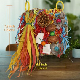 COHYVER Bird Toys, Parakeet Toys, Bird Grass Mat Conure Shredder Hanging Cockatiel Foraging Toys Parrot Climbing Wall Lovebird Cage Accessories for Small Birds (Small)
