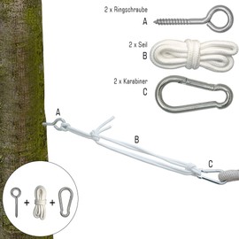 AMANKA Fastening for Hammock Complete kit incl Carbines Eyebolts Ropes Weight Bearing Capacity 160Kg