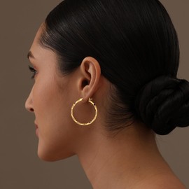 Charmsy 925 Sterling Silver Twisted Hoop Earrings 14K Gold-Plated Lightweight Medium-Large Cartilage Twiste Hypoallergenic Round Click-top Hoops Earring for Women 40 MM