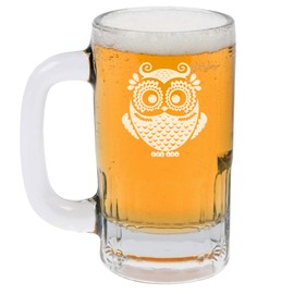 12oz Beer Mug Stein Glass Owl Vintage