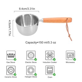 Stainless Steel Hot Oil Pan With Wooden Handle Breakfast Pot Milk Pan Small Saucepan For Making Sauces Reheating Soup Heating Milk(150ml)