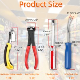 4 Pcs Staple and Nail Puller Tool Kit Set - Professional Upholstery Staple Remover, Tack Lifter, Nail Puller Pliers & Fastener Remover for Wood, Furniture, Flooring, Walls, Cars & Photo Frames