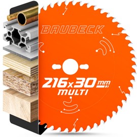 BAUBECK Saw Blade 216 x 30 2.6 mm Fine Cut in Wood and Aluminium, 64 Teeth for Crosscut and Table Saws, such as Metabo KGS 216M, Bosch GTS 635-216, GCM 8 SJL Circular Saw Blade 216, Chop Saw Blade 216