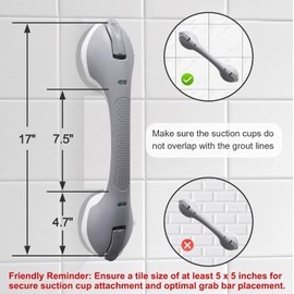 2Pack Suction Grab Bar for Shower Bathtub: Upgraded Heavy Duty Non-Slip Grip Handle with Strong Suction Cup for Bathroom Wall, Max Load 269LBS Safety Bar for Elderly Senior (2, Gray)