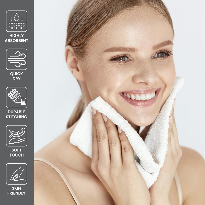 LINENOVA 100% Cotton Face Washer Towel (10 Pack) - Ultra-Soft,