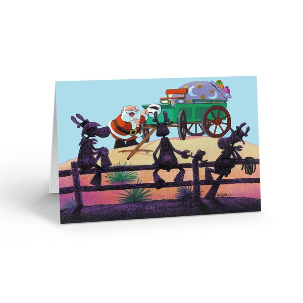 Stonehouse Collection Western Santa Christmas Cards - 18 Christmas Cards & Envelopes - Cowboys and Wagon