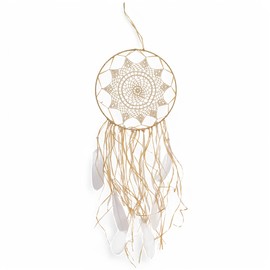 MIJOMA Dream Catcher Cream with Feathers & Ribbons - Handmade Boho Raffia Decoration 67 x 30 cm