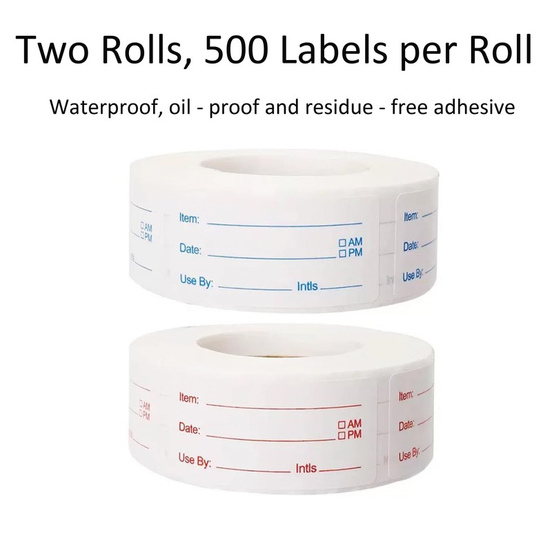 2 Rolls 1000 Labels Removable Food Labels, Waterproof Self-Adhesive Freezer
