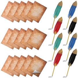 24 Pack Vintage Feather Pens and Sticky Notes Set 12 Pcs Feather Quill Ballpoint Pens Bulk 12 Pad 3x4 Sticky Notes Feather Pens Set for Writing Kids School Office Party Favors Supplies