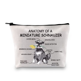 Miniature Schnauzer Dog Lover Gift Anatomy of A Miniature Schnauzer Makeup Bag Schnauzer Mama Zipper Cosmetic Bag Schnauzer Dog Owner Gift (Miniature Schnauzer White)