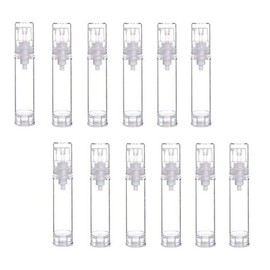 12Pcs Clear Plastic Airless Vacuum Pump Bottle Empty Refillable Cosmetic Makeup Sample Packing Cream Lotion Toiletries Liquid Storage Containers Vial Pots Perfect For Travel(10ml/0.34oz)