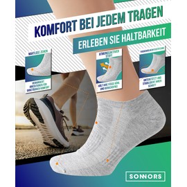 SONNORS Trainer Socks Ankle Socks Organic Cotton Women Men Unisex Set of 6 – White Black Grey Trainer Socks Short – 4 Sizes, gray