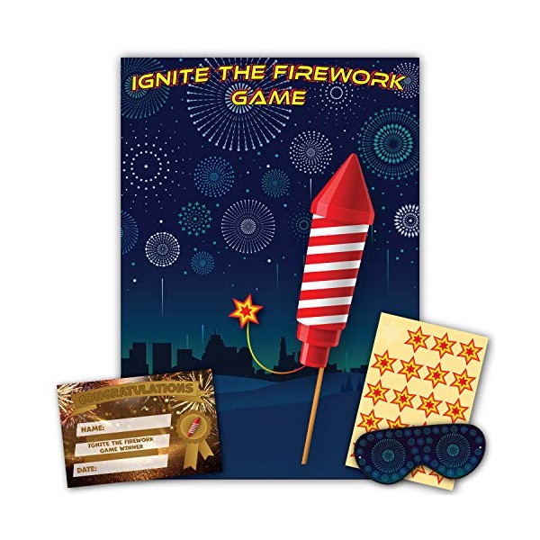 New Year Party â Bonfire Night Game â Ignite The Firework Game â 20 Player â Blindfold, Winner Certificate and XL Poster Included for New Years Eve Party, Bonfire Night Decoration