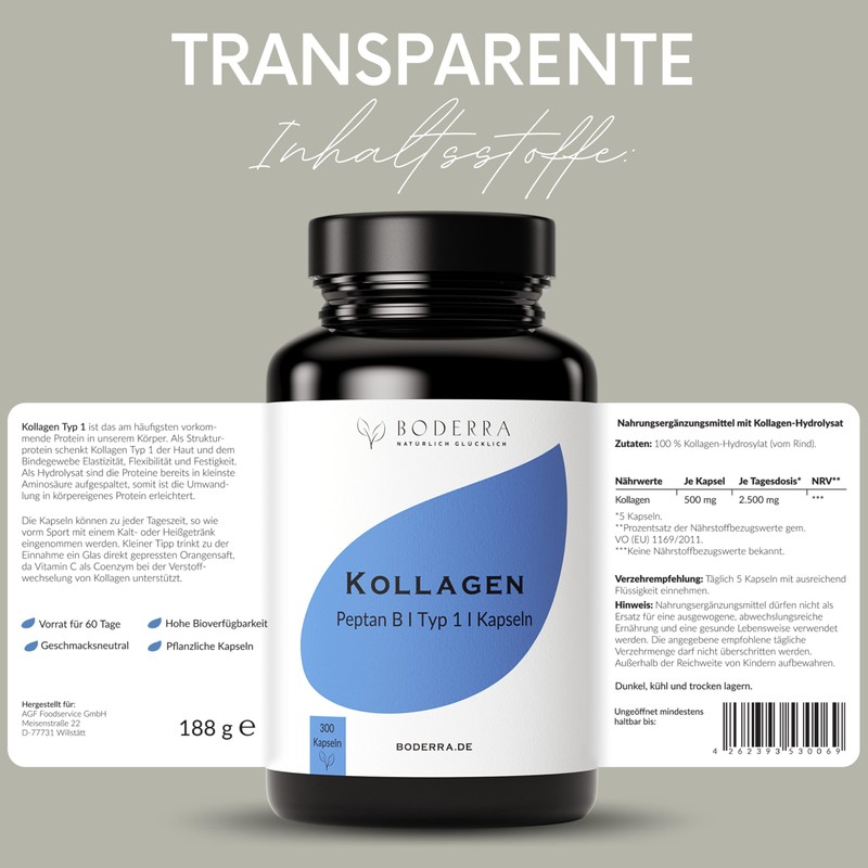 BODERRA Collagen Capsules High Dose (300 Collagen Capsules) – 2500