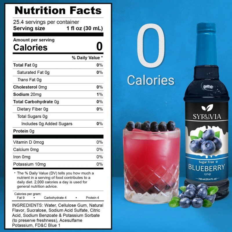 Syruvia Sugar Free Blueberry Syrup 25.4 fl oz, for Beverages,