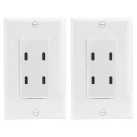 BAOMAIN 2-Pack USB Outlet Wall Plate, 4.8A 4-Port USB-C Charger Receptacle, UL Listed Electrical Outlet, Fast Charging Socket for Bedroom, Kitchen, Office – White