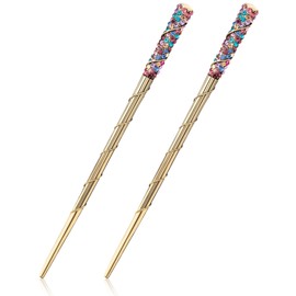 PAGOW 2 Pcs Rhinestone Crystal Hair Sticks, Colorful Hair Chopsticks for Women, Traditional Chinese Hairpin, Antique Chopsticks Hairpin for Long Hair, Wedding Hair Accessories Jewelry