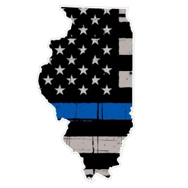 CustomDecal US Illinois State (V14) Thin Blue Line Vinyl Decal Sticker Car/Truck Laptop Window