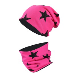 TupTam Unisex Children's Beanie Hat Tube Scarf Set - Stars Black/Pink, size: 52-54