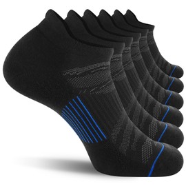 FITRELL 6 Pack Ankle Running Socks for Men and Women Low Cut Cushioned No Show Athletic Sports Compression Socks, Shoe Size 9-12, Black+Blue