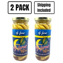 Ely Farms | Pickled Baby Corn | Sweet and Spicy | Zesty Pickle Flavor | Made in Nebraska USA | Appetizer Platter | 16 oz Jar | 2-Pack
