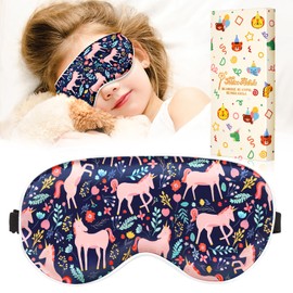 Miss Adola Sleep Mask for Kids - Cute Kawaii Cartoon Silk Sleeping Mask with Adjustable Strap Soft Smooth Light Eye Mask for Sleeping Silk Kids Eye Cover for Boys Girls Teens, BU Wildflower Unicorn