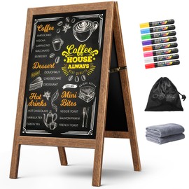 Chezerra A Frame Chalkboard Sign, 40"x20" Extra Large Sidewalk Chalk Board, Wooden Standing ChalkBoards Set with Markers, Double-Sided Magnetic Blackboard for Cafés, Weddings, Party Guide, Brown
