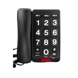 Big Button landline Phone for Seniors or Visually impaired with high Contrast Colors and Loud Volume (Black)