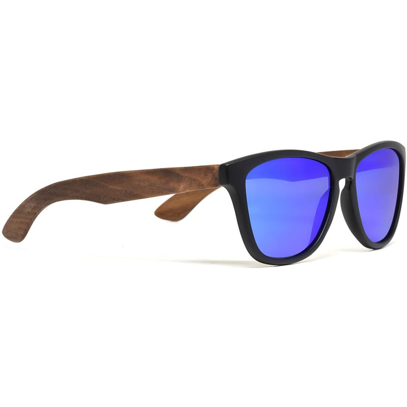 Walnut Wood Classic Sunglasses For Men and Women with Blue