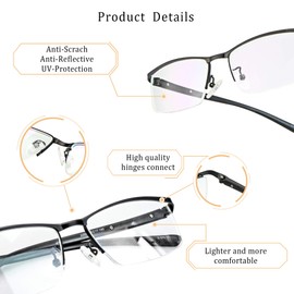 LifeArt Alloy Semi-Rimless Reading Glasses,Blue Light Blocking Glasses, Anti Eyestrain, Computer Gaming Glasses, TV Glasses for Women, Anti Glare (Black, 0.50 Magnification)