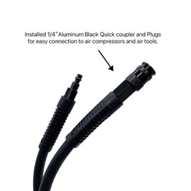 SYXQT Hybrid Air Hose 3/8-Inch x 25FT，300 PSI Heavy Duty, Lightweight, Kink Resistant, All-Weather Flexibility with 1/4-Inch Swivel Solid Aluminum Quick Coupler and Plug,Black