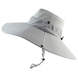Peicees Super Wide Brim Sun Hat Men Women Fishing Bucket Hat Safari Cowboy Hat (MeshLight Gray)