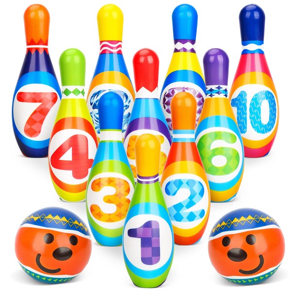 Bowling Set Skittles Game for Kids with 10 Pins and 2 Balls Early Development Indoor Toy Gifts for Children Toddler Girls Boys