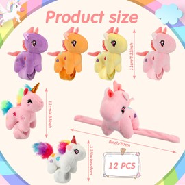 Hollowfly 12 Pcs Unicorn Slap Bracelets Plush Animal Slap Bracelets Bulk 8 Inch Furry Slap Band Stuffed Animals for Boys Girls Unicorn Party Favors Birthday Gifts