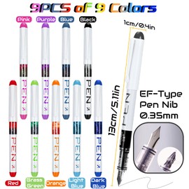 9 Colored Fountain Pens Disposable for Writing EF Nib Multicolor Ink Fine Point Pen Set Calligraphy Pens Smooth Writing Quick Drying Pen Gel Pen for Journaling Sketching Lettering Text Highlighting