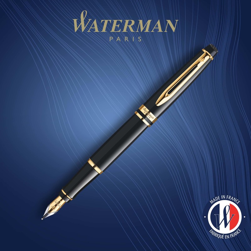 Waterman Expert Fountain Pen Gloss Black with 23k Gold Trim