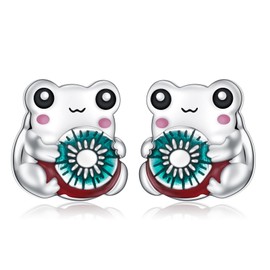 HOOHWE Frog Earrings for Women 925 Sterling Silver Hypoallergenic Frog Gifts Cute Animal Stud Earrings Jewelry for Daughter Sister