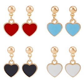UNICRAFTALE 4 Pairs 4 Colors Love Heart Dangle Earrings Colorful Enamel Heart Drop Earrings Cute Lightwight Earrings Lovely Earrings for Women Jewelry Gifts for Valentine's Day